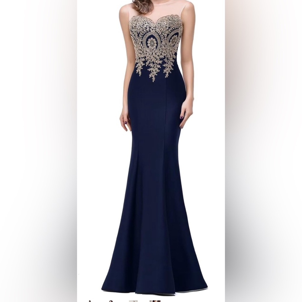 Elegant Navy and Gold Maxi Dress